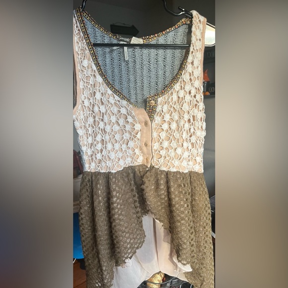 Tunique Tank Top Gimmicks By BKE Taille L - Dentelle Crochet Ivory - Cottage Core